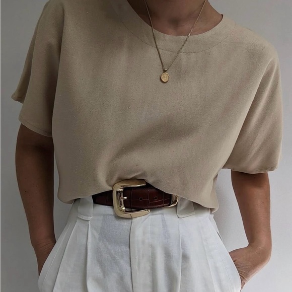 Na Nin Tops - Na Nin Naomi Raw Silk Tee Blush Made in USA Boxy Short Sleeve Top